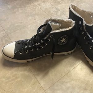 Black Leather Converse (New, Never used)